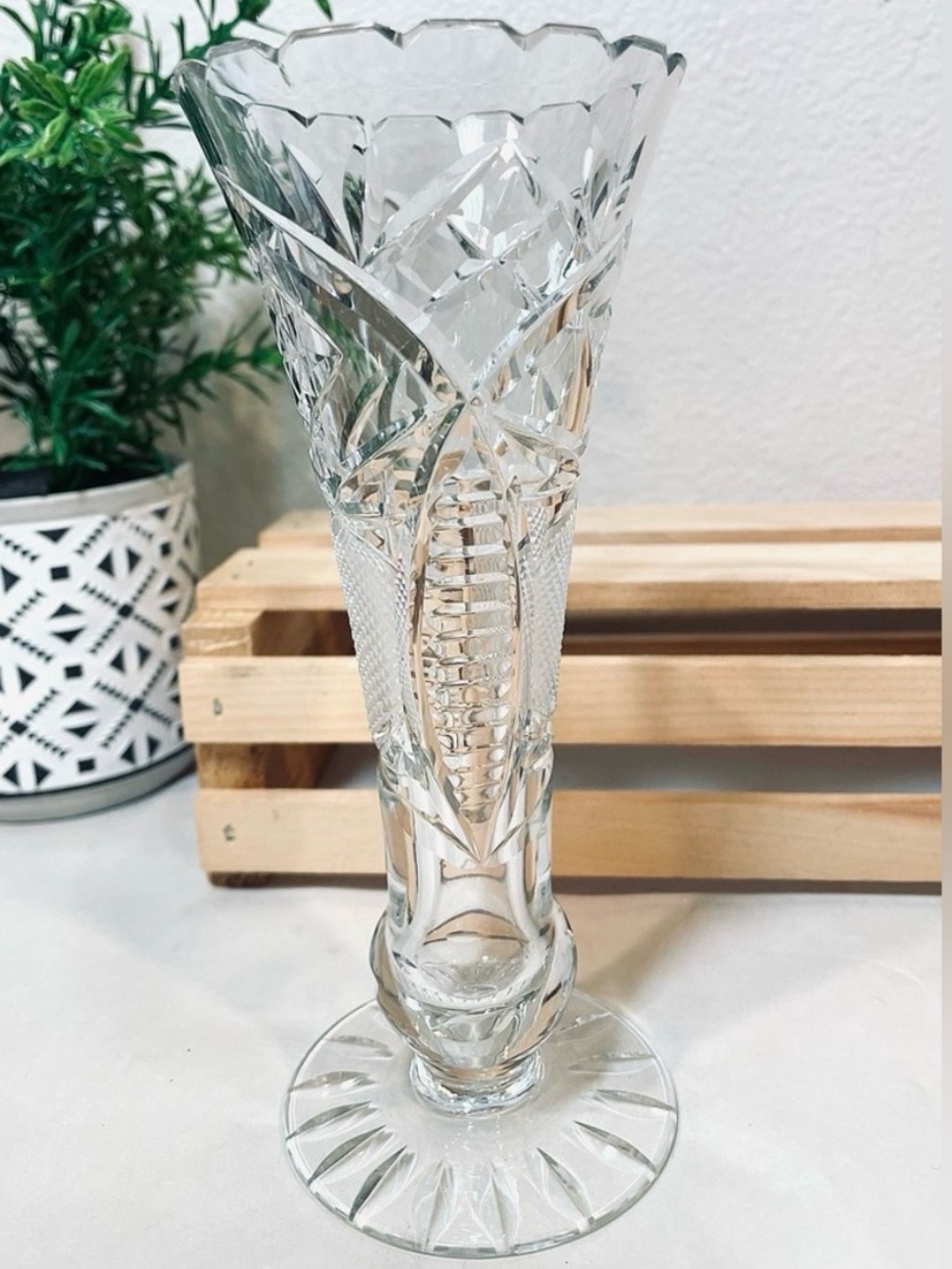 Bohemian Crystal Bud Vase | Intricately Hand Carved | Lightweight and Delicate.